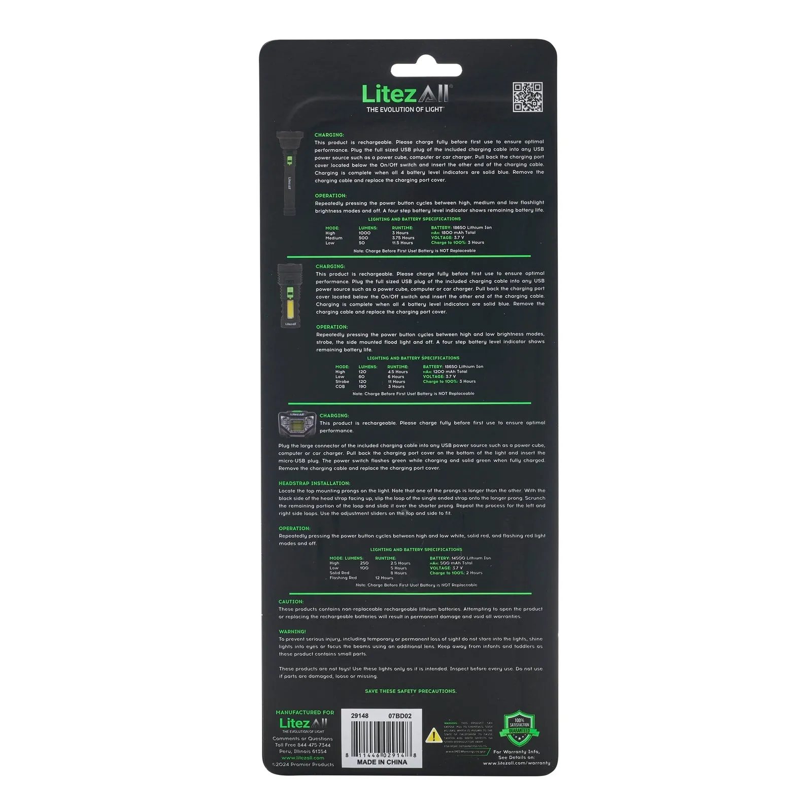 LitezAll Rechargeable Flashlight and Headlamp Combo Pack