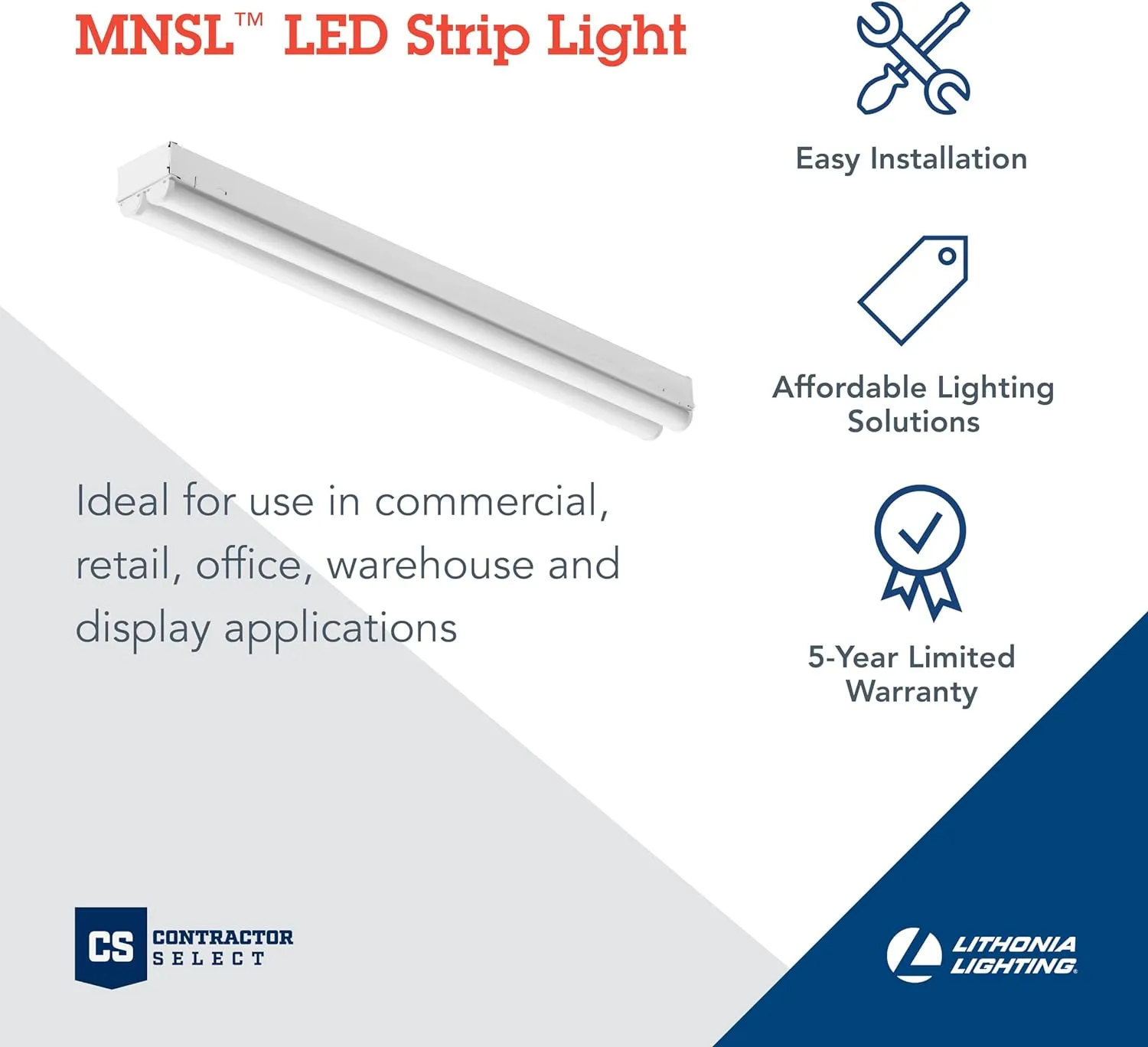 Lithonia Lighting 2 Light LED Strip Light, 2 Foot LED Ceiling Lighting Fixture, 2500 Lumens, 4000K, 80CRI, 20W, Kitchen and Garage Use (MNSL L24 2LL MVOLT 40K 80CRI M6)
