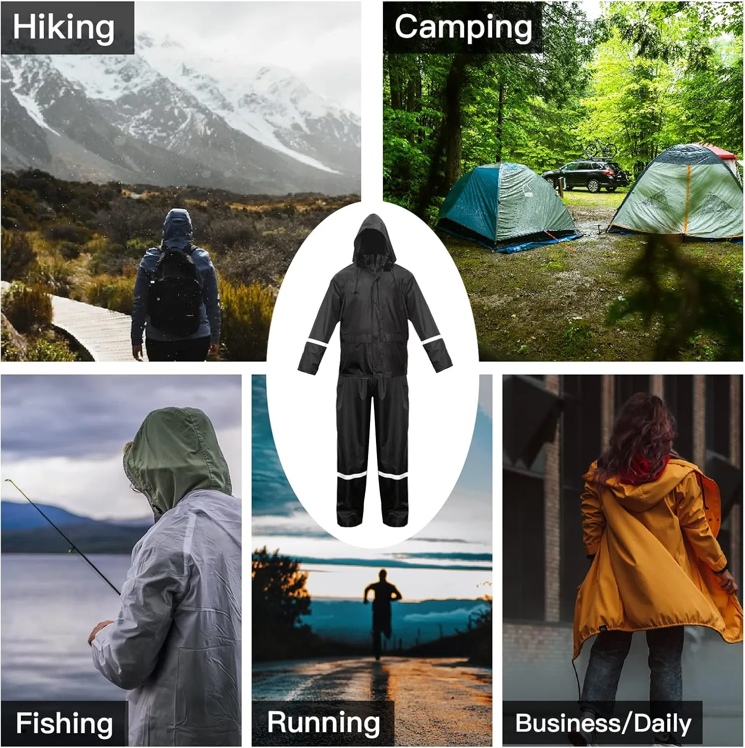 LOOGU Men's Rain Suit - Rain Gear for Men Waterproof, Lightweight Rain Coat, Breathable Mens Rain Jackets Hood and Pants
