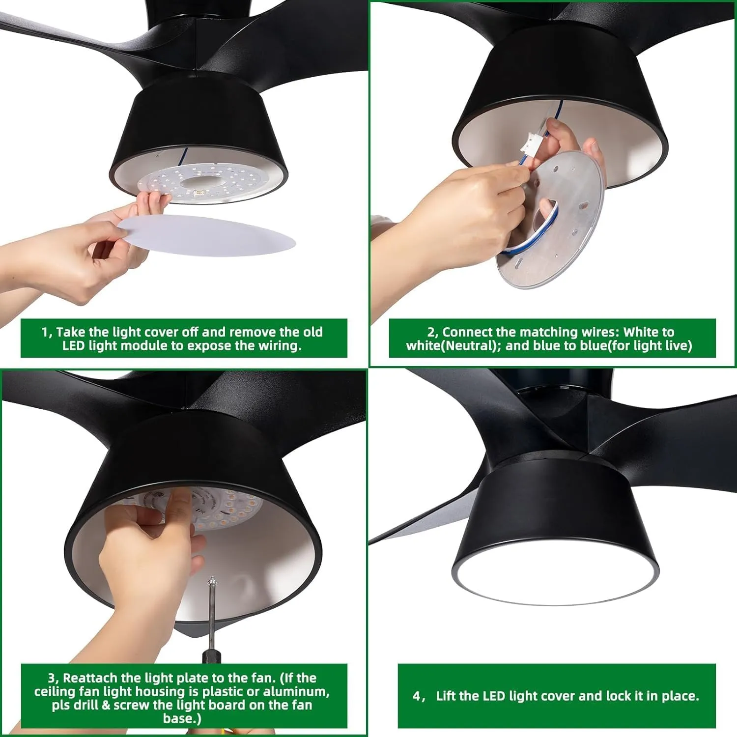 LPHUMEX 2PCS 5in Ceiling Fan LED Light Replacement 18W, 3 Color Tones Dimmable Light Kit for Hunter/Harbor Breeze/Hampton Bay