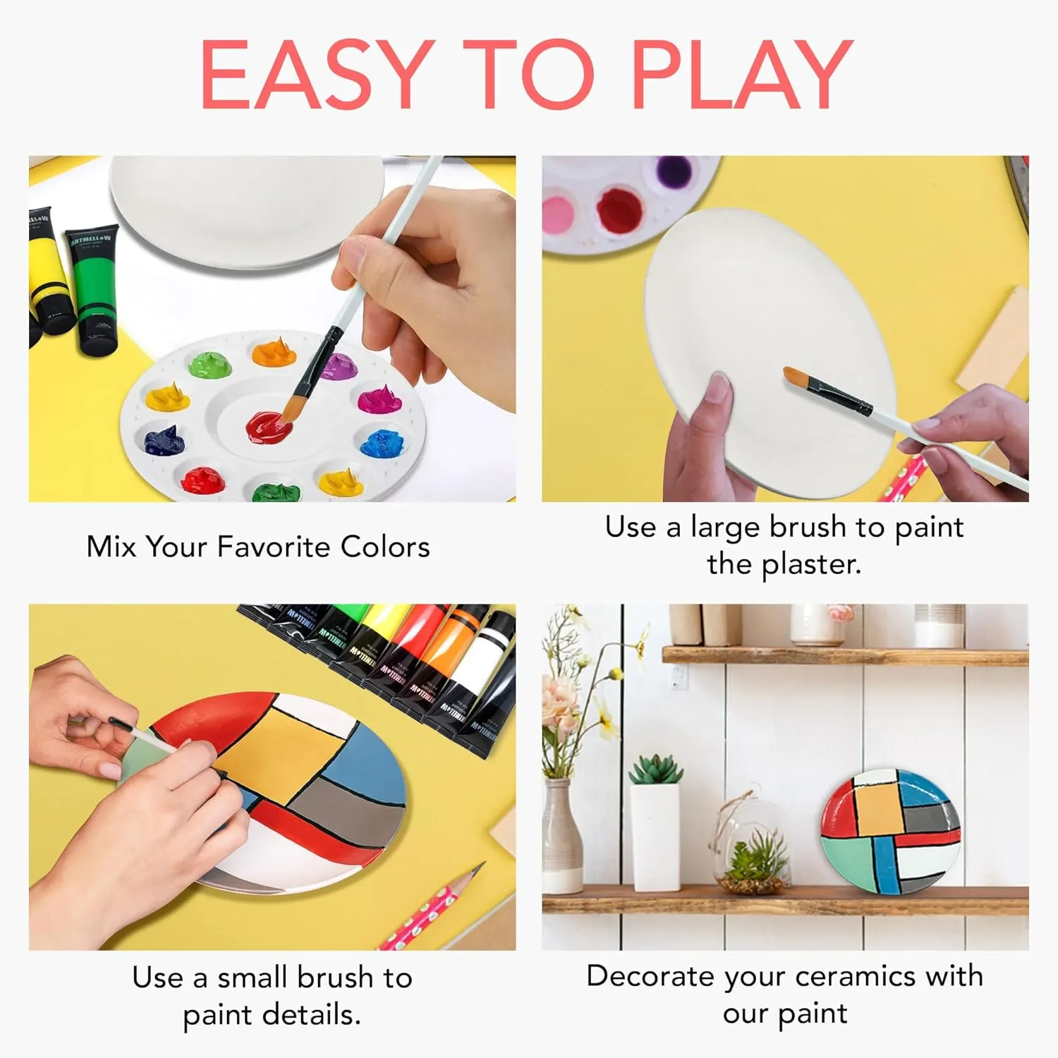 Luxury Ceramic Wall Plate Painting Kit for Kids Adults - Complete Arts and Crafts Set Paint Your own Ceramics - Includes 6 Brushes Professional Acrylic Paint Gift Idea, Party, Birthday idea