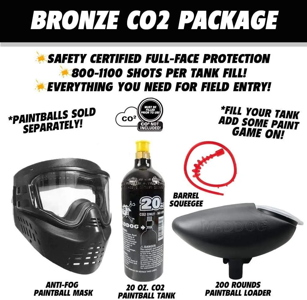 Maddog JT Stealth Semi-Automatic .68 Caliber Bronze Paintball Gun Starter Package