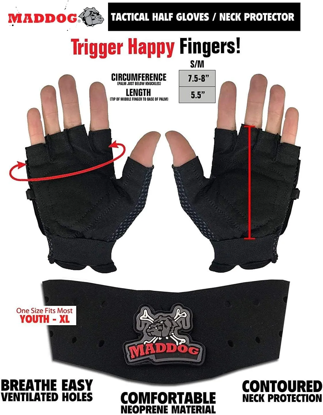Maddog® Sports Padded Chest Protector, Tactical Half Glove, & Neck Protector Combo Package