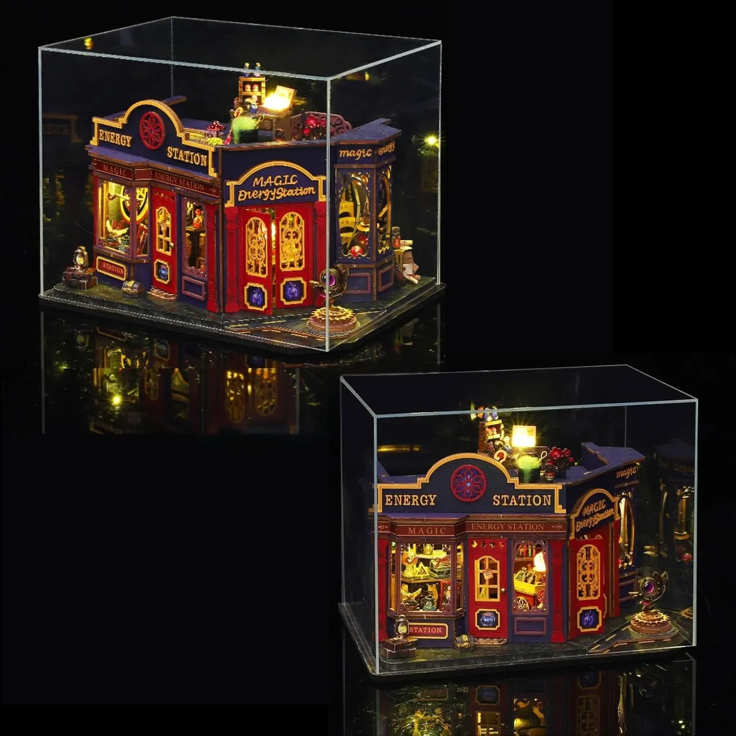 Magic Energy Station DIY Miniature Kit – Witch Shop Dollhouse with Stickers & Dust Cover – for Adults (Upgrade)
