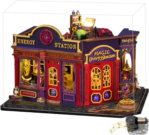 Magic Energy Station DIY Miniature Kit – Witch Shop Dollhouse with Stickers & Dust Cover – for Adults (Upgrade)