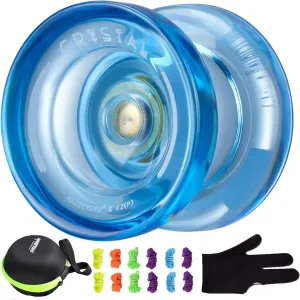 MAGICYOYO K2 Crystal Professional Responsive Yoyo Ball with 12 Yoyos Strings, Yo-yo Case and Yo Yo Glove Kit, Blue Yo-yos Plastic
