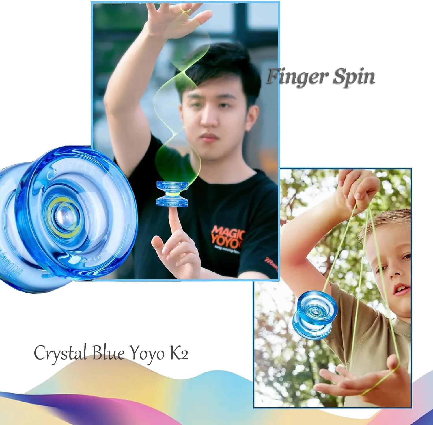 MAGICYOYO K2 Crystal Professional Responsive Yoyo Ball with 12 Yoyos Strings, Yo-yo Case and Yo Yo Glove Kit, Blue Yo-yos Plastic