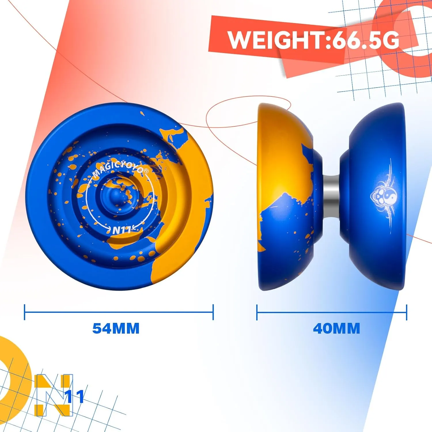 MAGICYOYO N11 Yo Yo Professional Unresponsive Yoyo for Kids, Pro Metal Yoyo for Adults Advanced, Dual Purpose Yo yo Replacement Responsive Bearing for Beginner 12 Yo-yo Strings Case Bag Bearing Kit