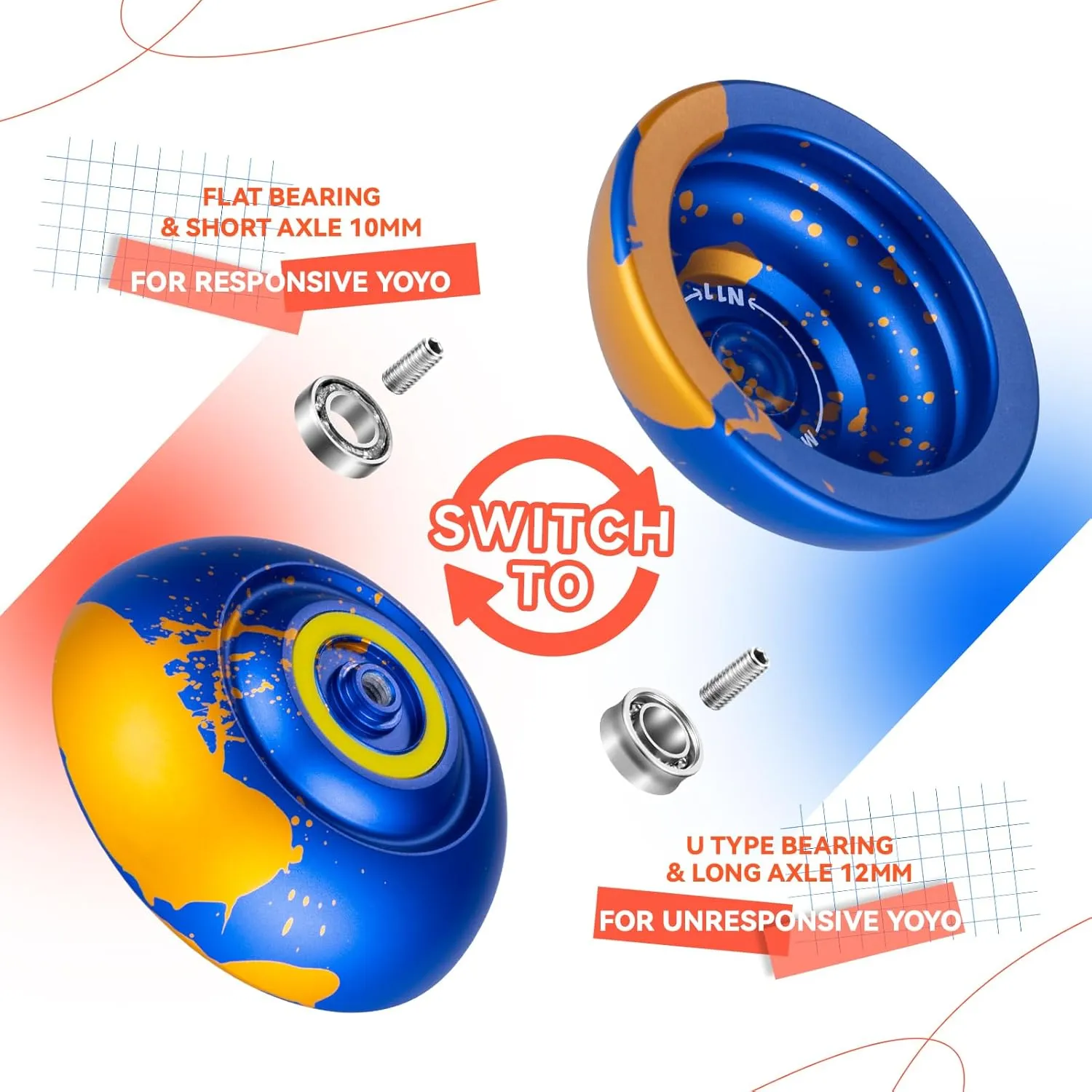 MAGICYOYO N11 Yo Yo Professional Unresponsive Yoyo for Kids, Pro Metal Yoyo for Adults Advanced, Dual Purpose Yo yo Replacement Responsive Bearing for Beginner 12 Yo-yo Strings Case Bag Bearing Kit