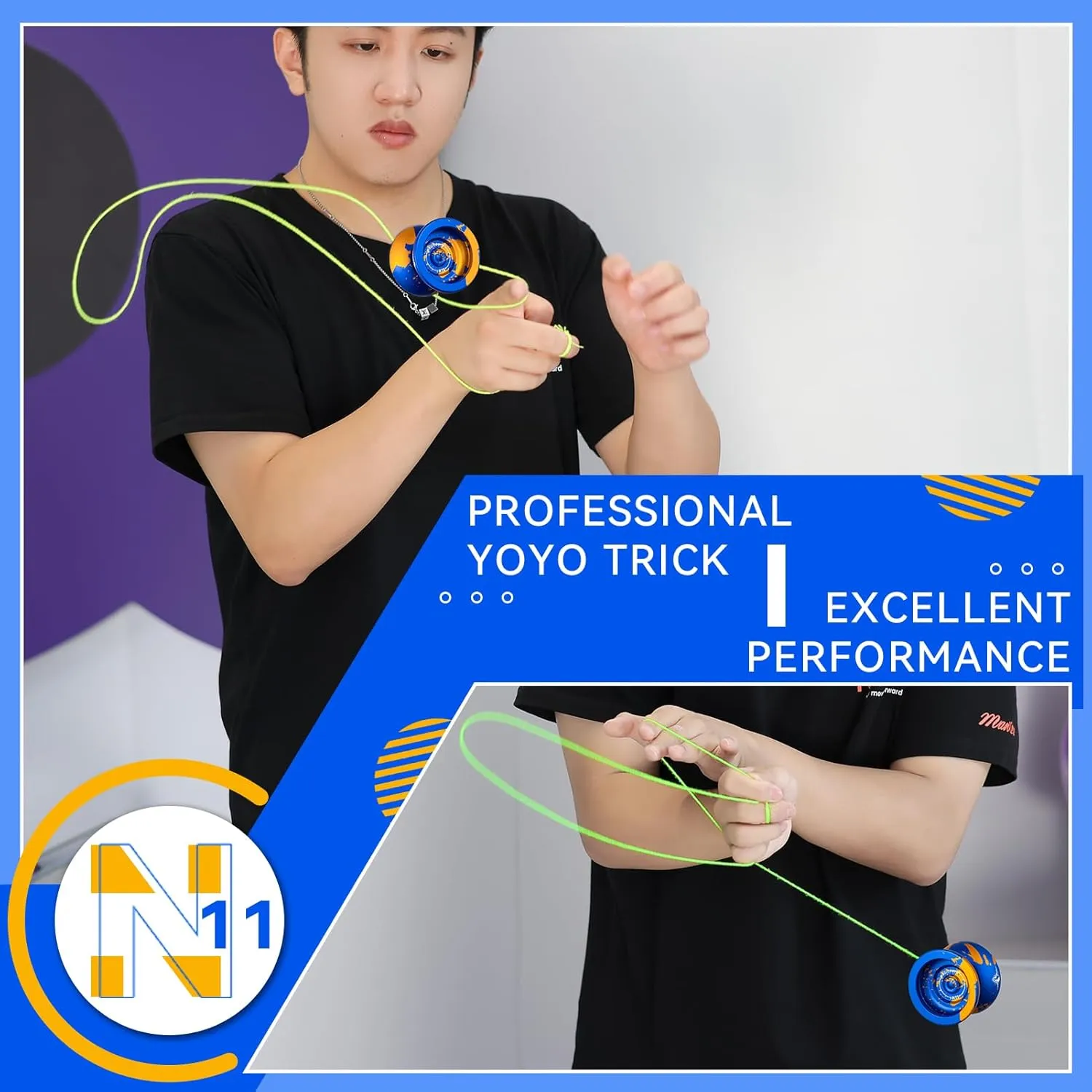 MAGICYOYO N11 Yo Yo Professional Unresponsive Yoyo for Kids, Pro Metal Yoyo for Adults Advanced, Dual Purpose Yo yo Replacement Responsive Bearing for Beginner 12 Yo-yo Strings Case Bag Bearing Kit