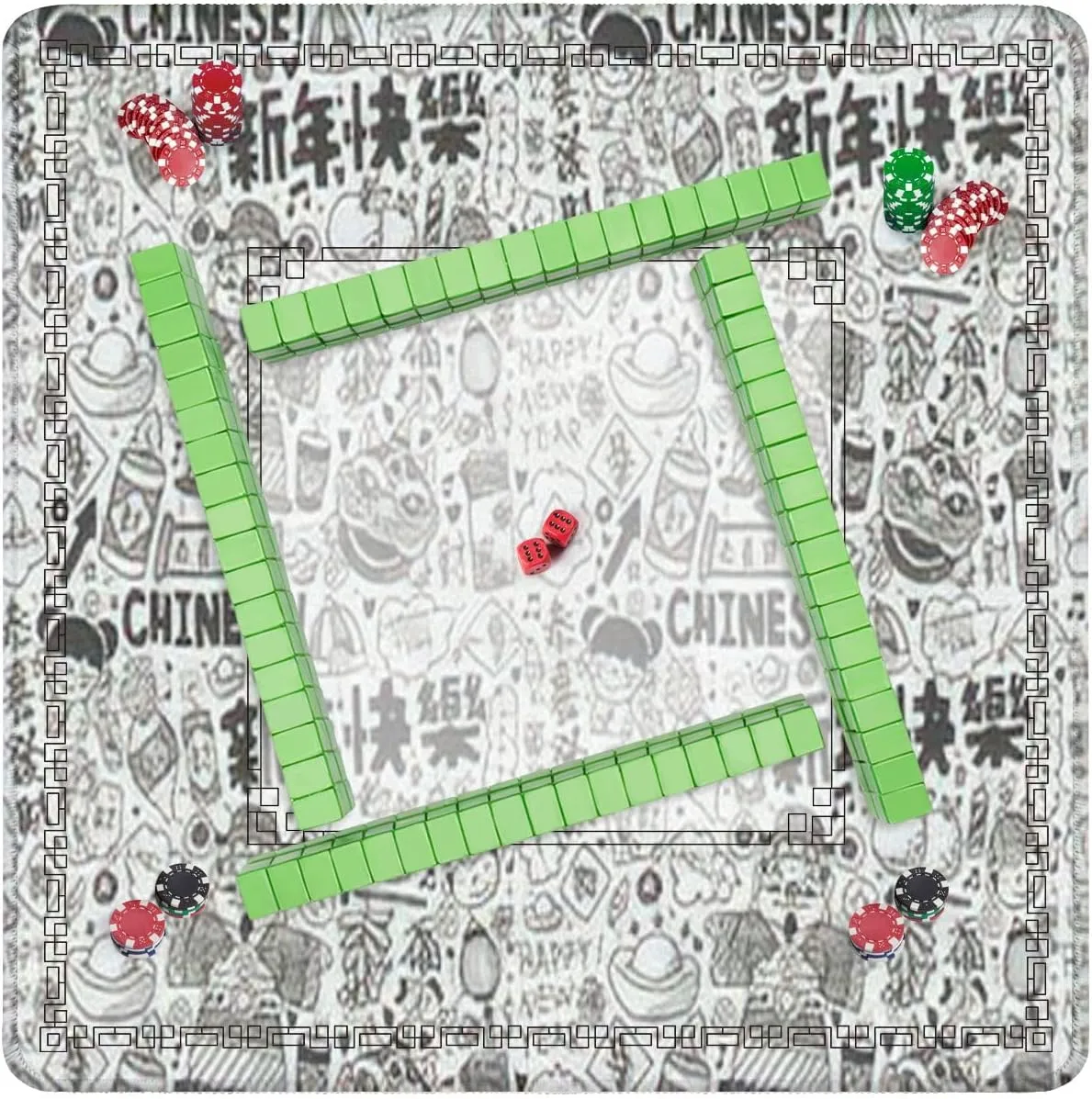 Mahjong Mat 31.5" x 31.5" Seamless Doodle Chinese New Year backgroundChinese Word Happy New Year Non-Slip Noise Reduction Table Cover for Mahjong Dominoes Poker Card Board and Tile Games