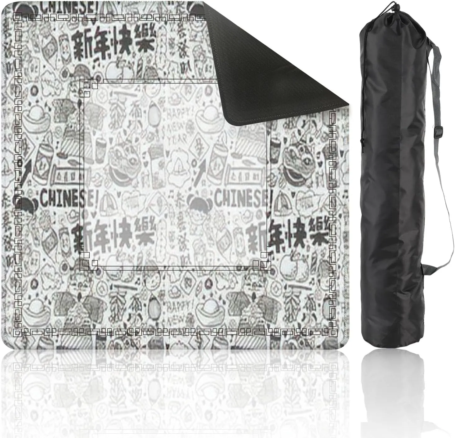 Mahjong Mat 31.5" x 31.5" Seamless Doodle Chinese New Year backgroundChinese Word Happy New Year Non-Slip Noise Reduction Table Cover for Mahjong Dominoes Poker Card Board and Tile Games