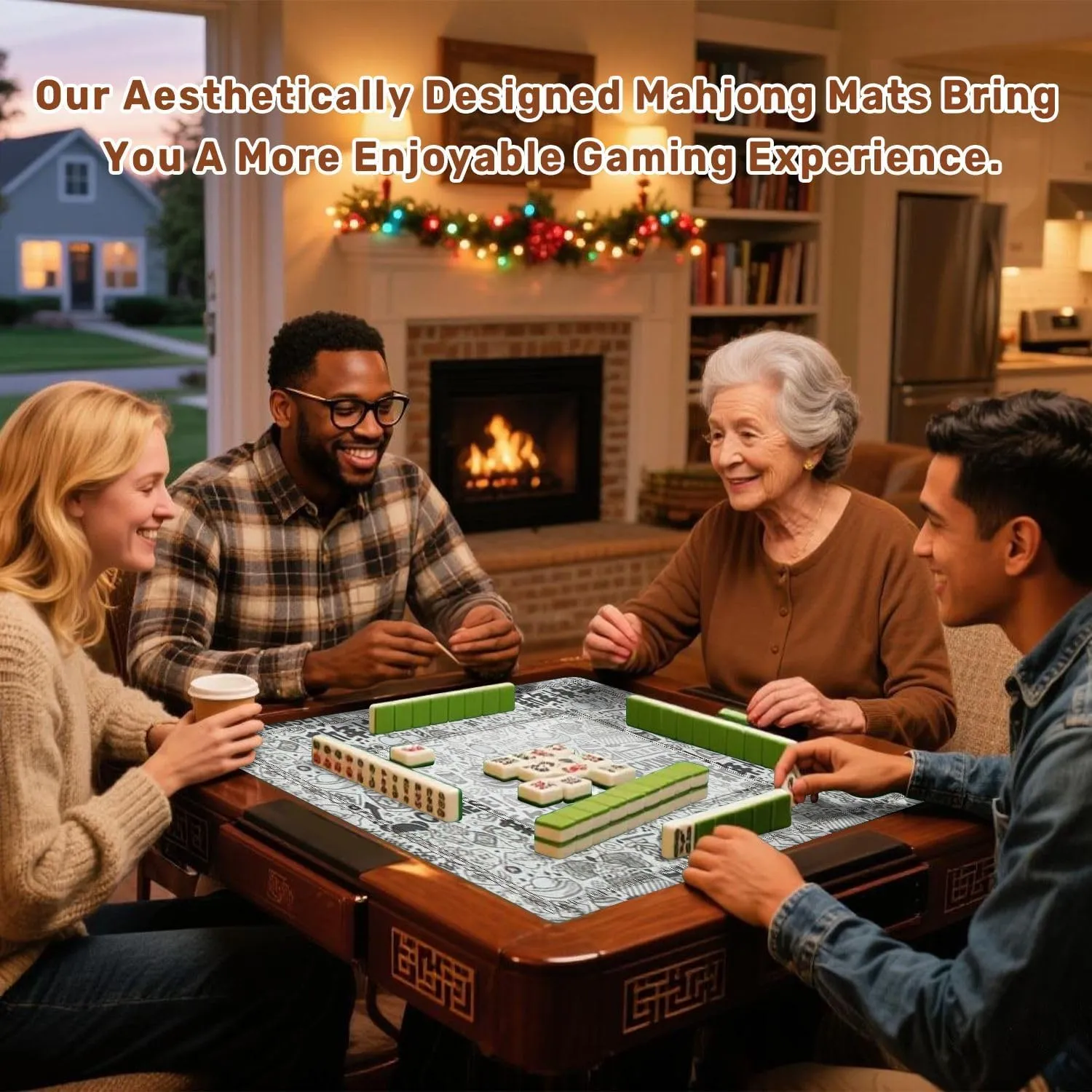Mahjong Mat 31.5" x 31.5" Seamless Doodle Chinese New Year backgroundChinese Word Happy New Year Non-Slip Noise Reduction Table Cover for Mahjong Dominoes Poker Card Board and Tile Games