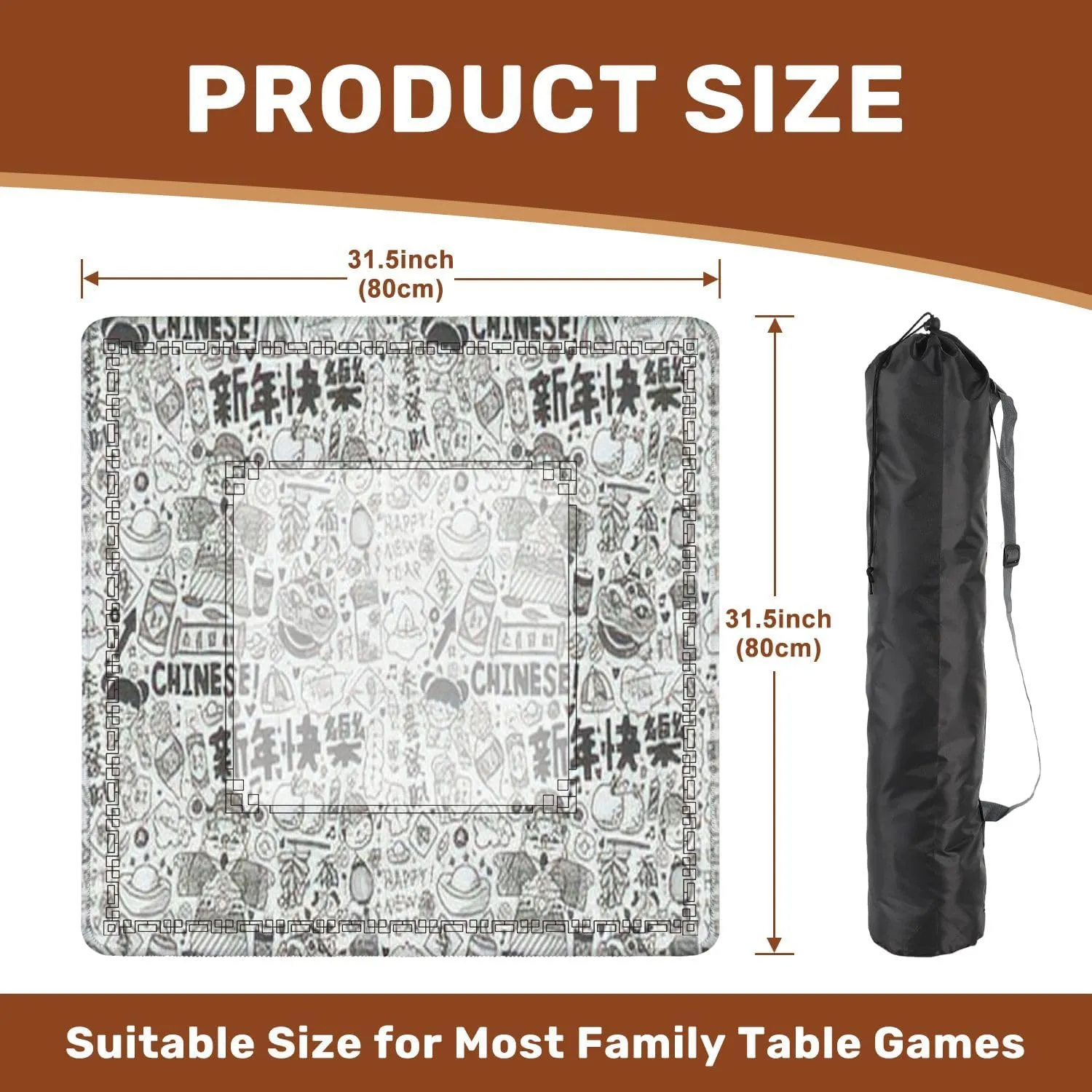 Mahjong Mat 31.5" x 31.5" Seamless Doodle Chinese New Year backgroundChinese Word Happy New Year Non-Slip Noise Reduction Table Cover for Mahjong Dominoes Poker Card Board and Tile Games