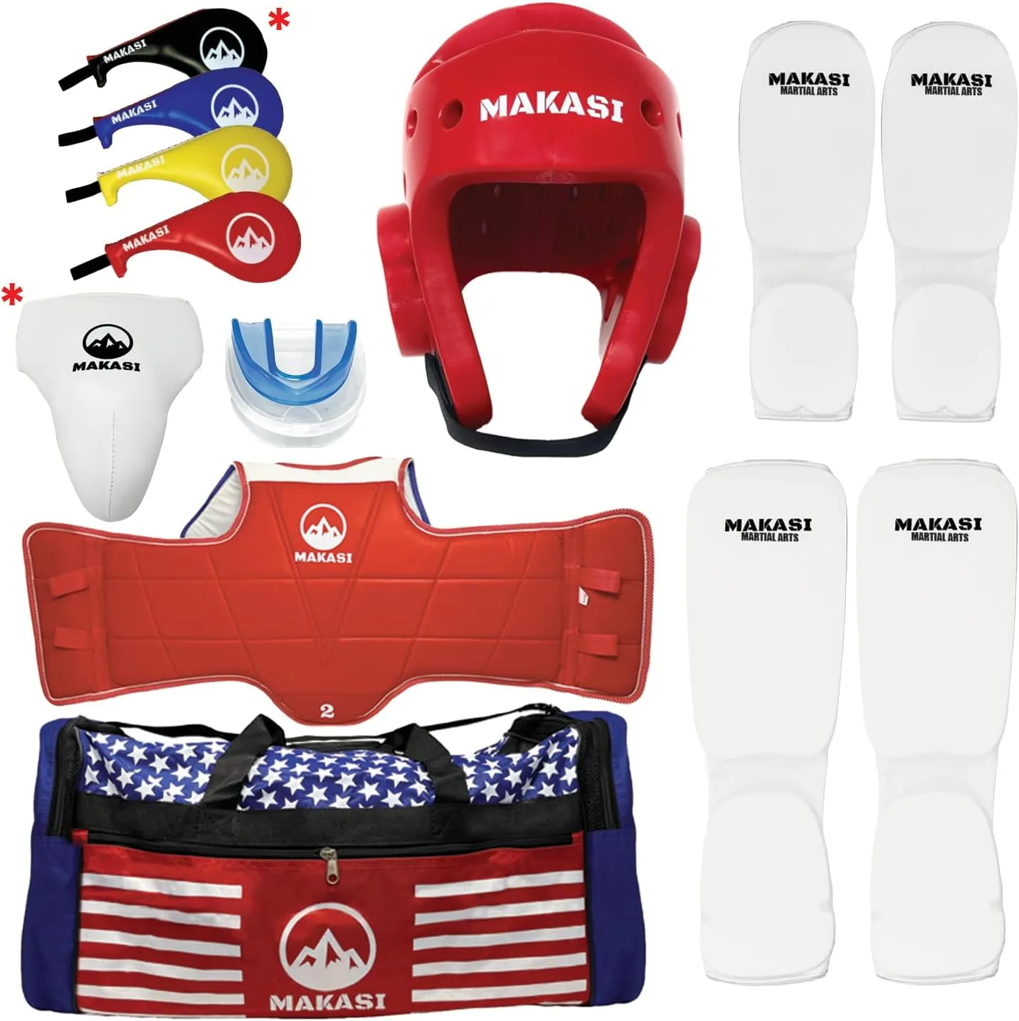 Martial Arts Taekwondo Sparring Gear Equipment Set Headgear Cloth Shin Instep Arm Chest Mouthguard Bag