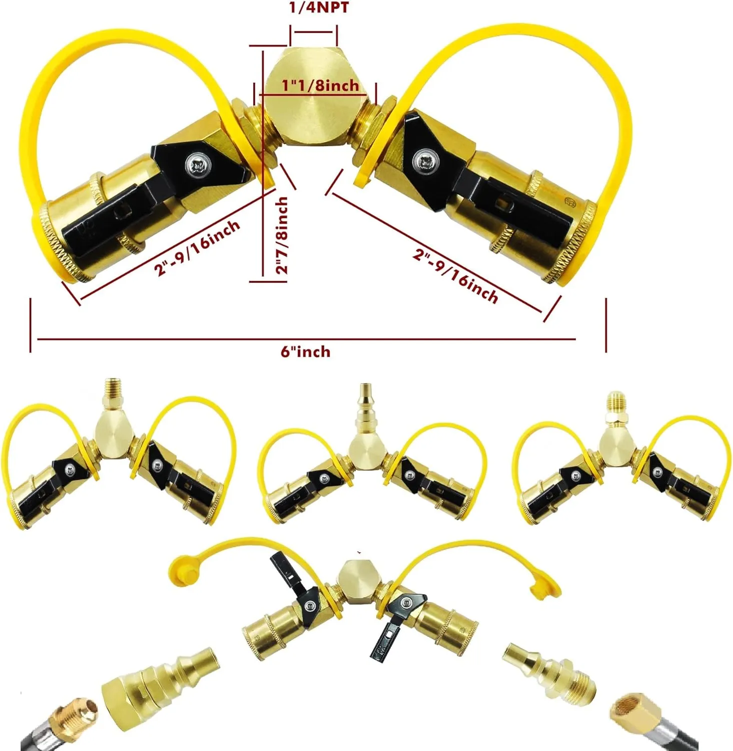 MCAMPAS 1/4" Propane Y Splitter Adapter Kit - 2-Way RV to Grill Quick Connect/Disconnect LP Gas Hose Fitting for Campers, Trailers & Outdoor Cooking Appliances