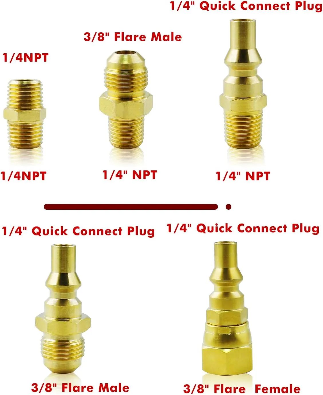 MCAMPAS 1/4" Propane Y Splitter Adapter Kit - 2-Way RV to Grill Quick Connect/Disconnect LP Gas Hose Fitting for Campers, Trailers & Outdoor Cooking Appliances