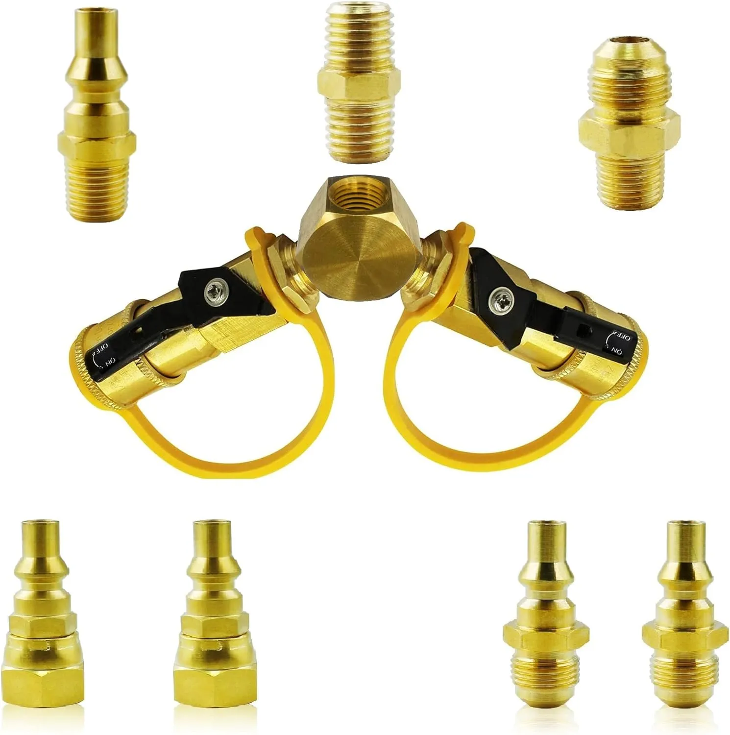 MCAMPAS 1/4" Propane Y Splitter Adapter Kit - 2-Way RV to Grill Quick Connect/Disconnect LP Gas Hose Fitting for Campers, Trailers & Outdoor Cooking Appliances