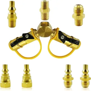 MCAMPAS 1/4" Propane Y Splitter Adapter Kit - 2-Way RV to Grill Quick Connect/Disconnect LP Gas Hose Fitting for Campers, Trailers & Outdoor Cooking Appliances