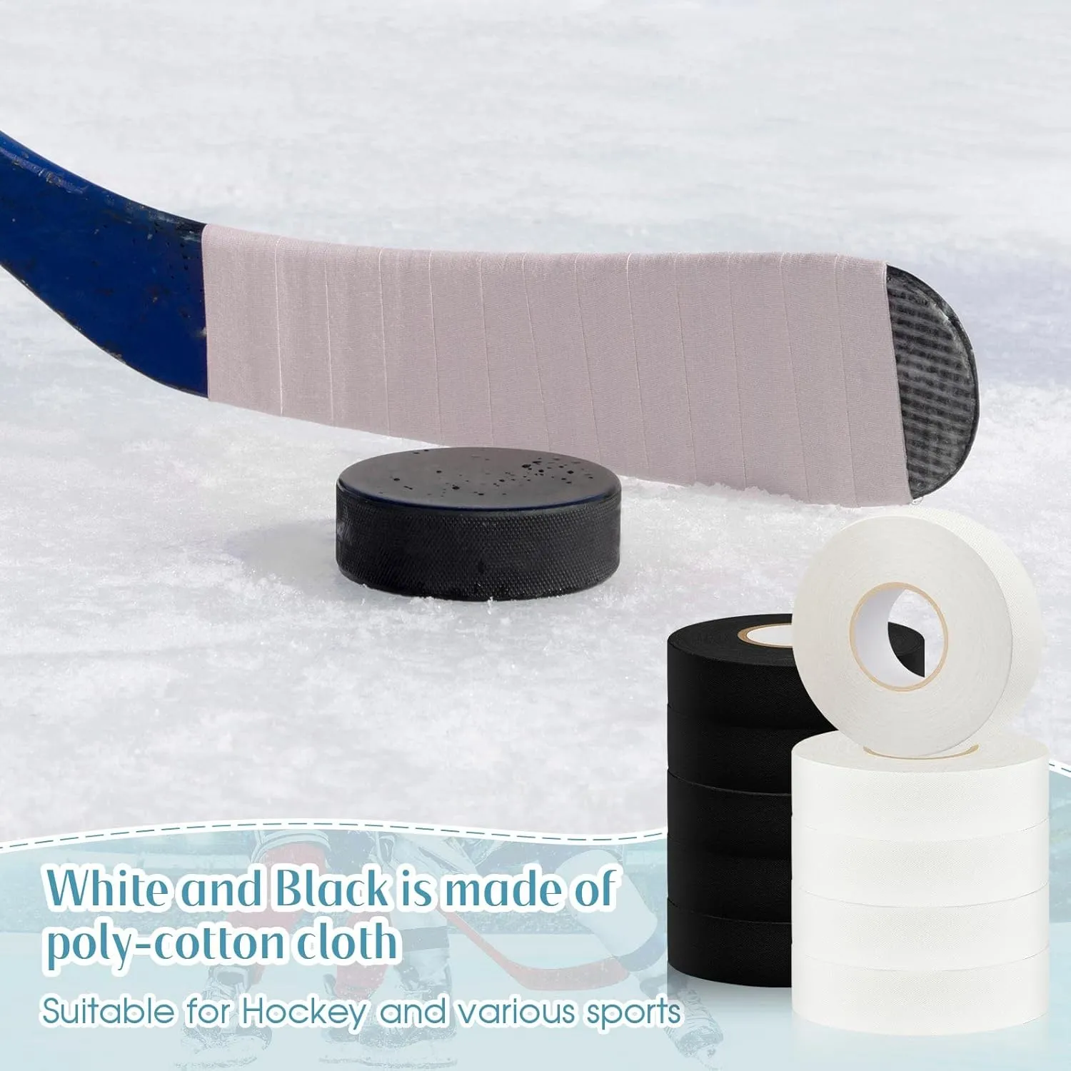 Meooeck 20 Roll Hockey Sock Tape Multipurpose Cloth Tape Roll Strong Adhesive Stick Shin Pad Sports Gifts for Gear Accessories Equipment, Easy to Apply Stretch(Clear, White, Black)