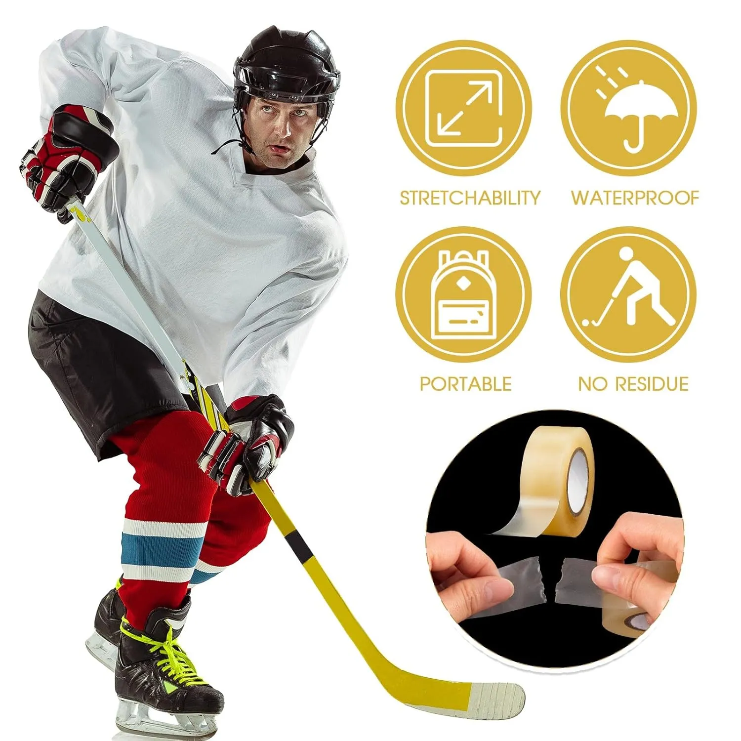 Meooeck 20 Roll Hockey Sock Tape Multipurpose Cloth Tape Roll Strong Adhesive Stick Shin Pad Sports Gifts for Gear Accessories Equipment, Easy to Apply Stretch(Clear White)