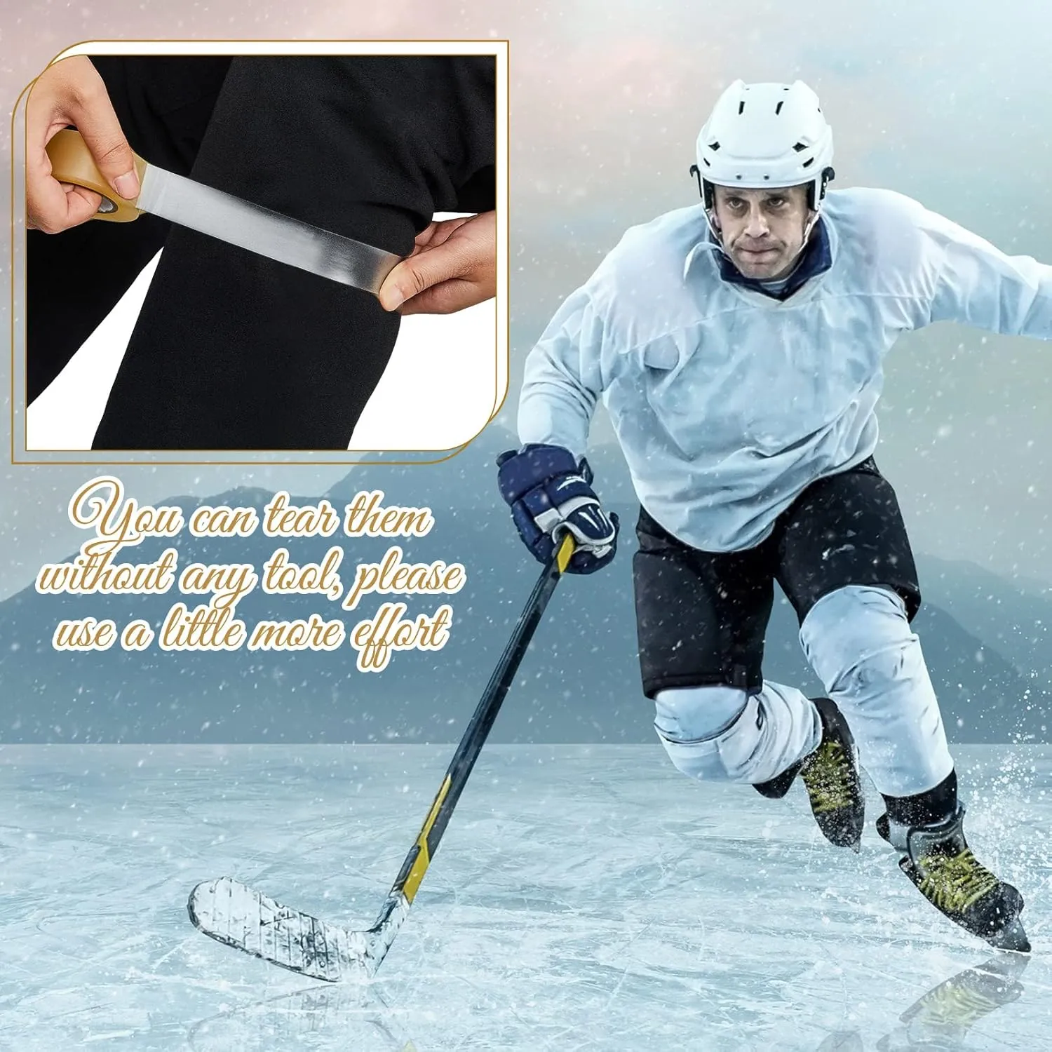 Meooeck 20 Roll Hockey Sock Tape Multipurpose Cloth Tape Roll Strong Adhesive Stick Shin Pad Sports Gifts for Gear Accessories Equipment, Easy to Apply Stretch(Clear White)