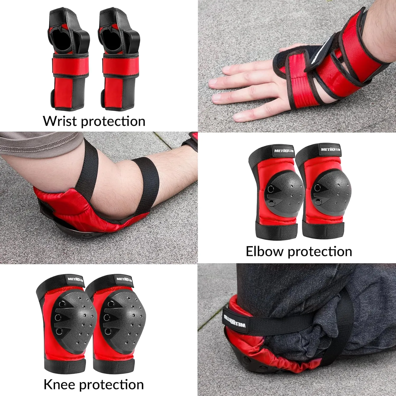 METROLLER Adult & Kids Protective Gear Set for Men, Women Youth Knee Pads, Elbow Pads & Wrist Guards 3 in 1 for Skateboarding Multi-Sports Protective Gear