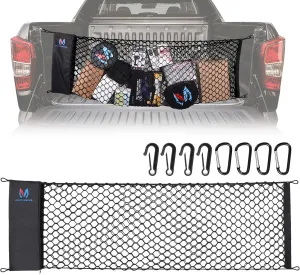 MICTUNING Truck Bed Cargo Net Highly Elastic Cargo Net with Storage Bag Small Mesh Durable Storage Organizer Compatible for 2013-2024 Chevy Silverado (16.9" X 49" to 62")