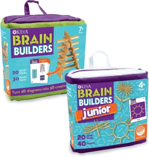 MindWare KEVA Brain Builders Set of 2: Original KEVA Brain Builders and KEVA Brain Builders Junior – Great Addition to STEM Building Toys and Classroom Games – 40 Planks & 70 Puzzles Total