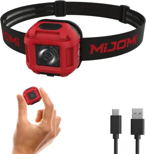 Mini Rechargeable Headlamp, 320 Lumen, IPX4 Waterproof, 3 Modes with Adjustable Headstrap for Running Hiking Cycling Repairing Work
