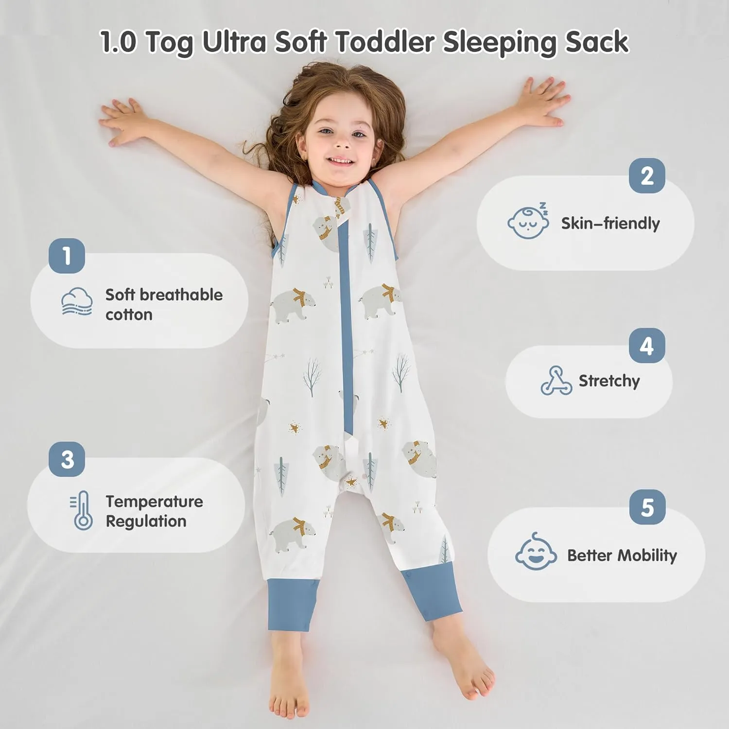 Miracle Baby Toddler Sleep Sack with Feet, 1.0 TOG Wearable Blanket Baby with Legs Sleeveless Baby Sleeping Bag for Walker