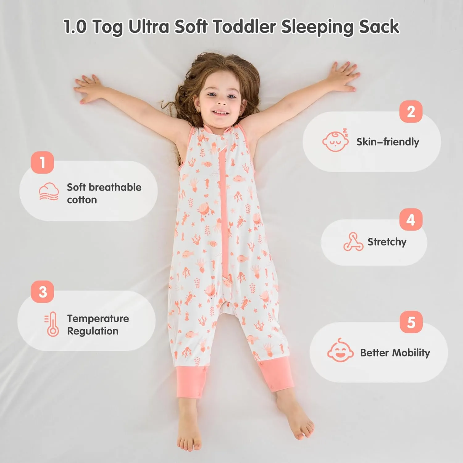 Miracle Baby Toddler Sleep Sack with Feet, 1.0 TOG Wearable Blanket Baby with Legs Sleeveless Baby Sleeping Bag for Walker