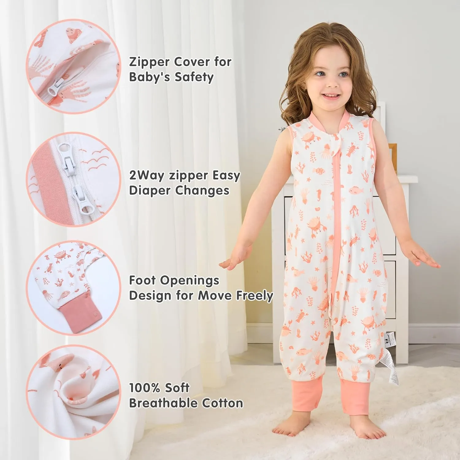 Miracle Baby Toddler Sleep Sack with Feet, 1.0 TOG Wearable Blanket Baby with Legs Sleeveless Baby Sleeping Bag for Walker
