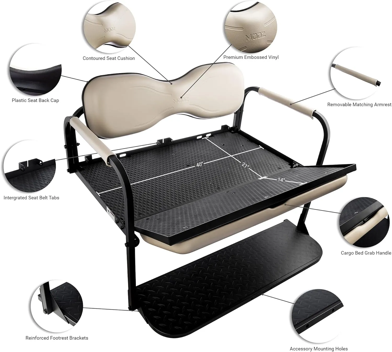 MODZ® Flip4 Club Car Precedent Golf Cart Rear Seat Kit – Black