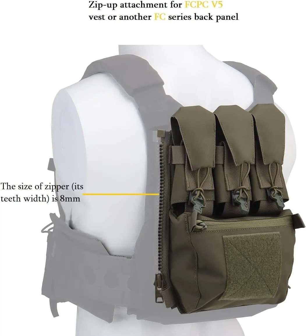 MOLLE Back Panel Banger Zipper on Pouch Triple Mag Holder Tactical Expansion Bag for Hunting Airsoft Vest