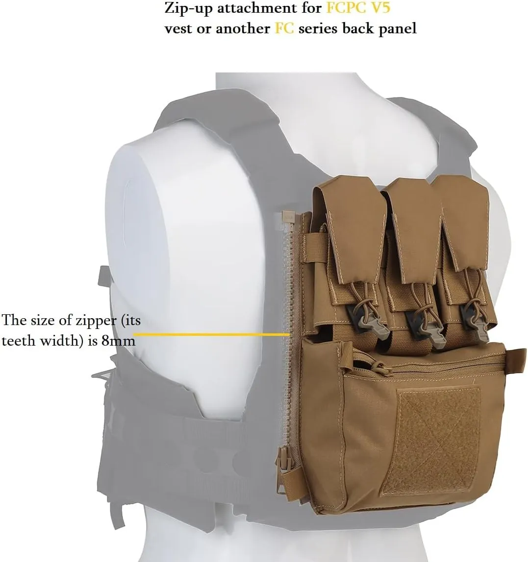 MOLLE Back Panel Banger Zipper on Pouch Triple Mag Holder Tactical Expansion Bag for Hunting Airsoft Vest