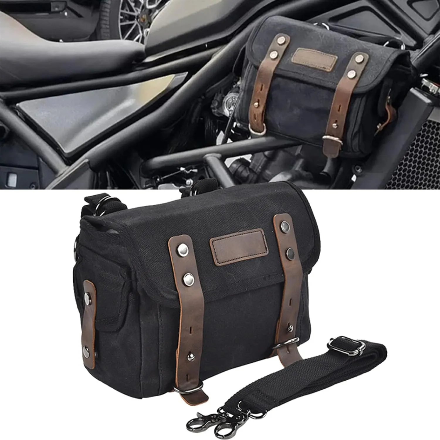 Motorcycle Saddlebags - 23x9x17cm, Oil Wax Canvas, Army Green, Detachable Tail Bag, Side Luggage, Bike Bag | Waterproof Design, Large Capacity Storage, Lockable Straps for Dirt Bike Travel