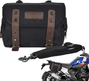 Motorcycle Saddlebags - 23x9x17cm, Oil Wax Canvas, Army Green, Detachable Tail Bag, Side Luggage, Bike Bag | Waterproof Design, Large Capacity Storage, Lockable Straps for Dirt Bike Travel