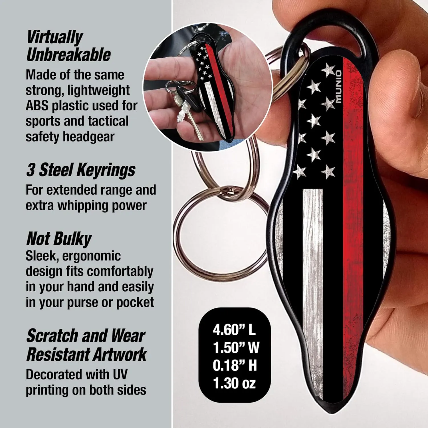 MUNIO Original Self Defense Keychain Kit - Self Protection Personal Safety Essentials, Portable Defense Kubotan, Legal for Airplane Carry - TSA Approved - Made in USA (Thin Red Line)