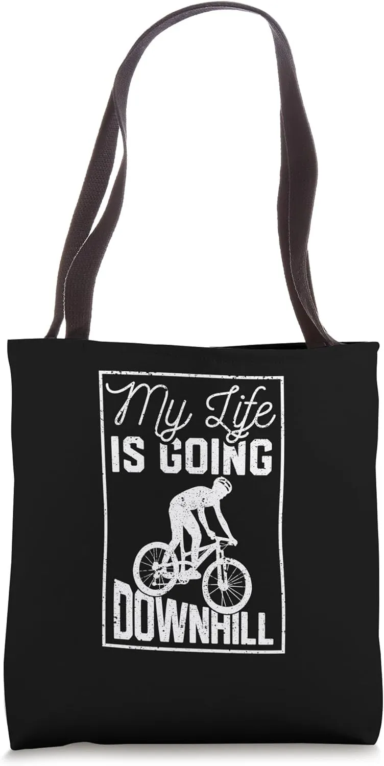 My Life Is Going Downhill Biker Mountain Bike Funny MTB Ride Tote Bag