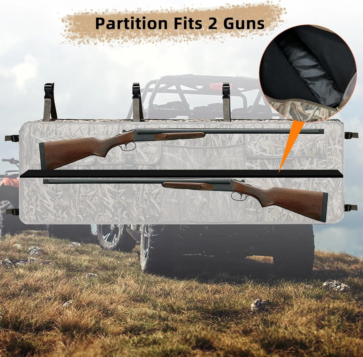 MYDAYS Double Gun Rack for UTV,Improve Style Gun Carrier Rifle Case Rear Storage Bag Roll Cage Cargo Organizer for 2 Guns