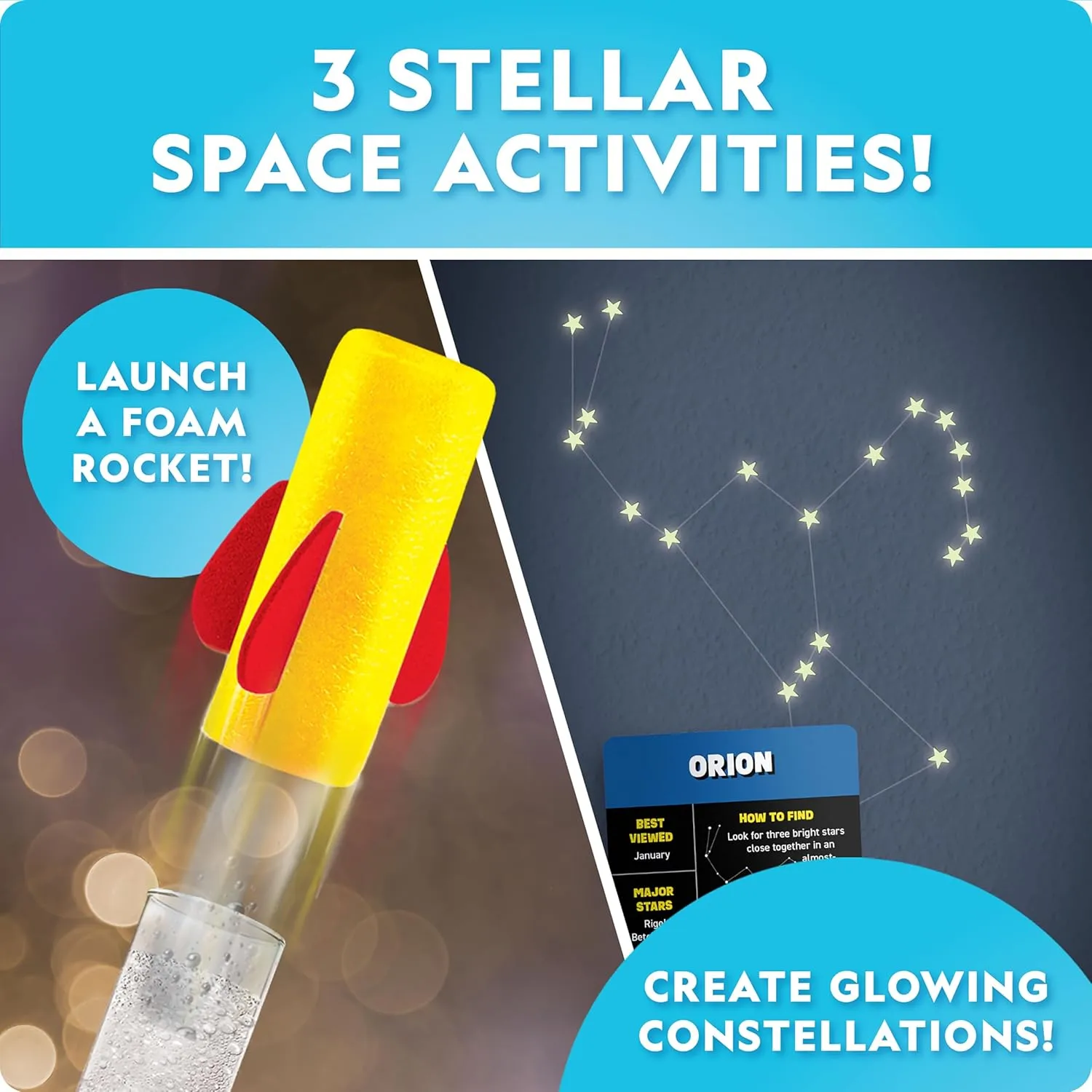 National Geographic Mega Space Activity Kit - Glow in The Dark Science Craft Kit for Kids with 100  Pieces, Launch a Rocket, Create Glowing Constellations, Paint a Solar System & More