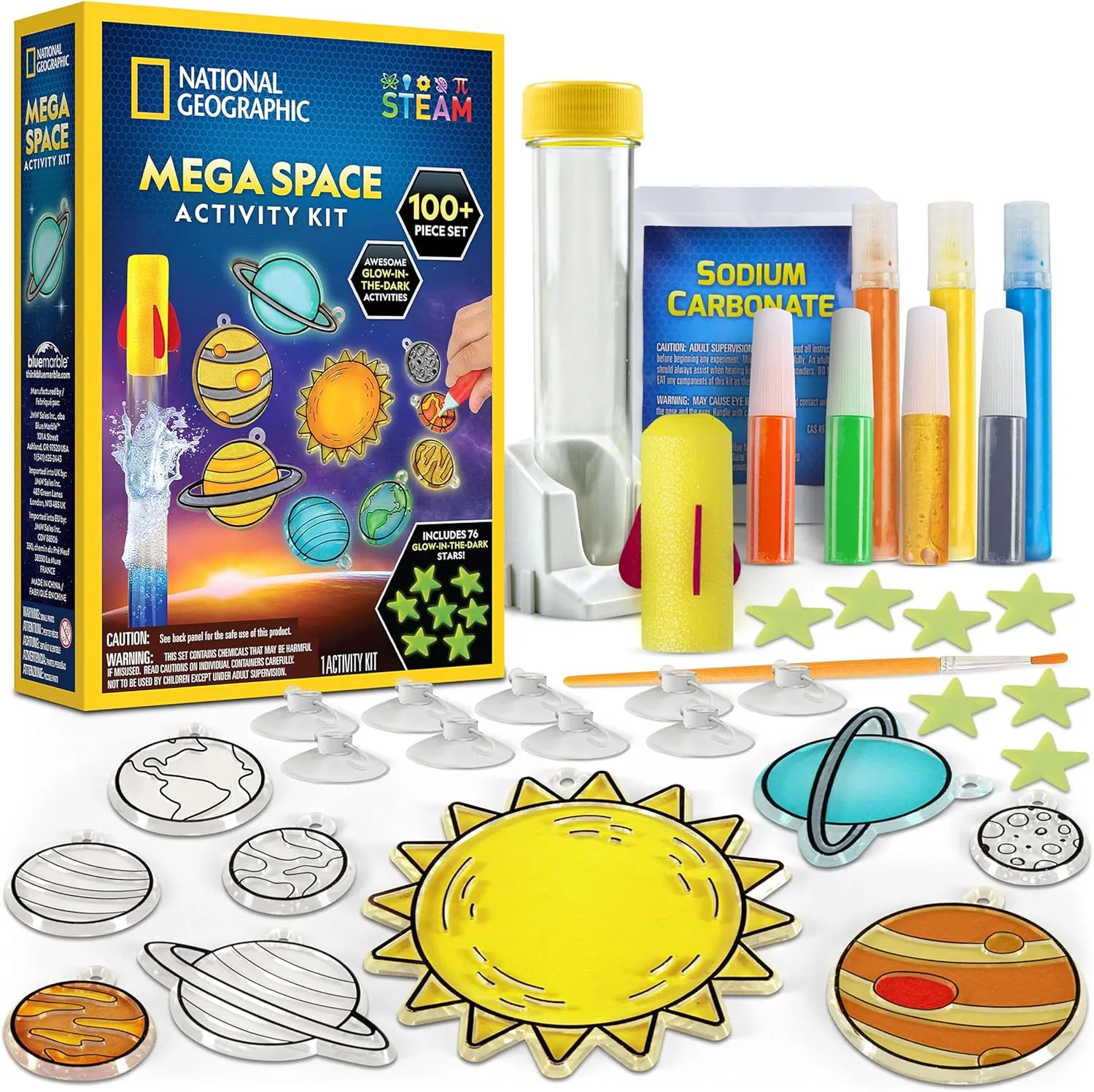 National Geographic Mega Space Activity Kit - Glow in The Dark Science Craft Kit for Kids with 100  Pieces, Launch a Rocket, Create Glowing Constellations, Paint a Solar System & More