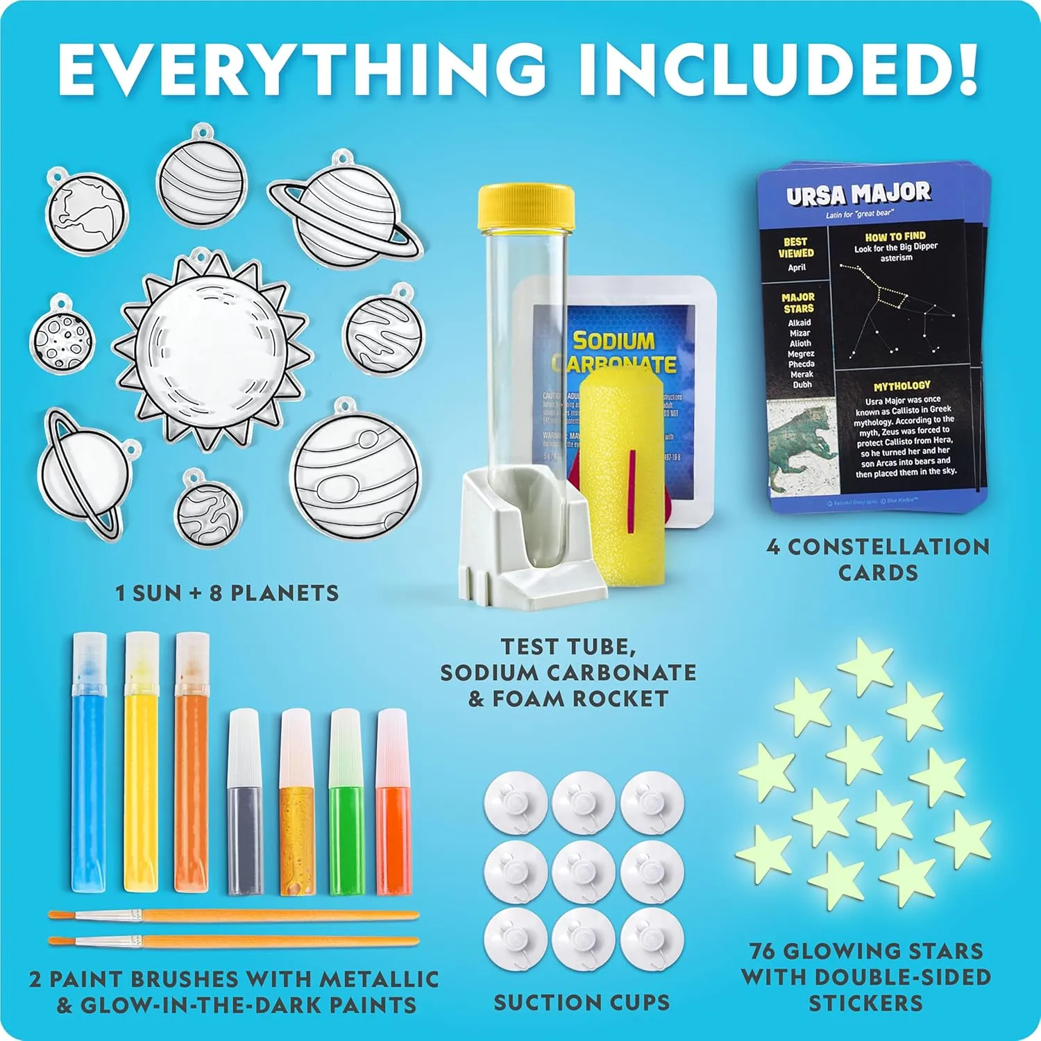 National Geographic Mega Space Activity Kit - Glow in The Dark Science Craft Kit for Kids with 100  Pieces, Launch a Rocket, Create Glowing Constellations, Paint a Solar System & More