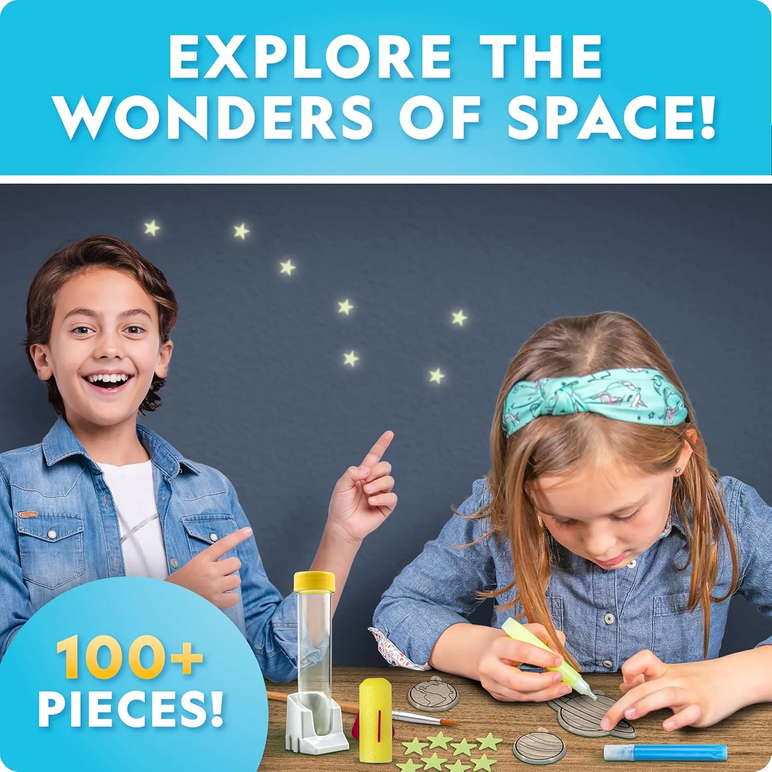 National Geographic Mega Space Activity Kit - Glow in The Dark Science Craft Kit for Kids with 100  Pieces, Launch a Rocket, Create Glowing Constellations, Paint a Solar System & More