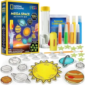 National Geographic Mega Space Activity Kit - Glow in The Dark Science Craft Kit for Kids with 100  Pieces, Launch a Rocket, Create Glowing Constellations, Paint a Solar System & More