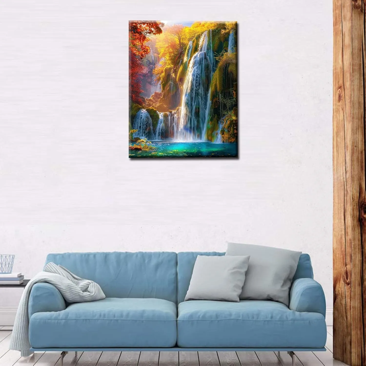 Native American Paint by Numbers Kits with Brushes and Acrylic Pigment on Canvas Painting for Adults, Waterfallat Sunset Arts Crafts Project Home Decor Landscape Gifts 16"x20" inch (DIY Framed)