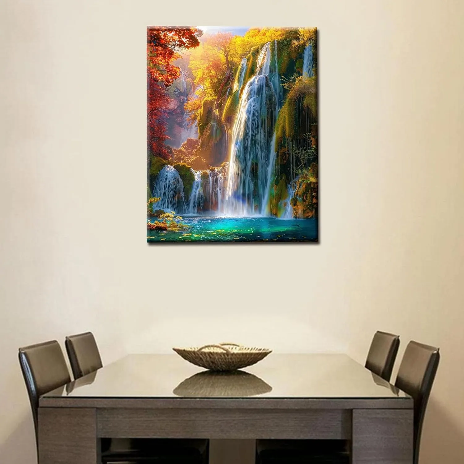 Native American Paint by Numbers Kits with Brushes and Acrylic Pigment on Canvas Painting for Adults, Waterfallat Sunset Arts Crafts Project Home Decor Landscape Gifts 16"x20" inch (DIY Framed)