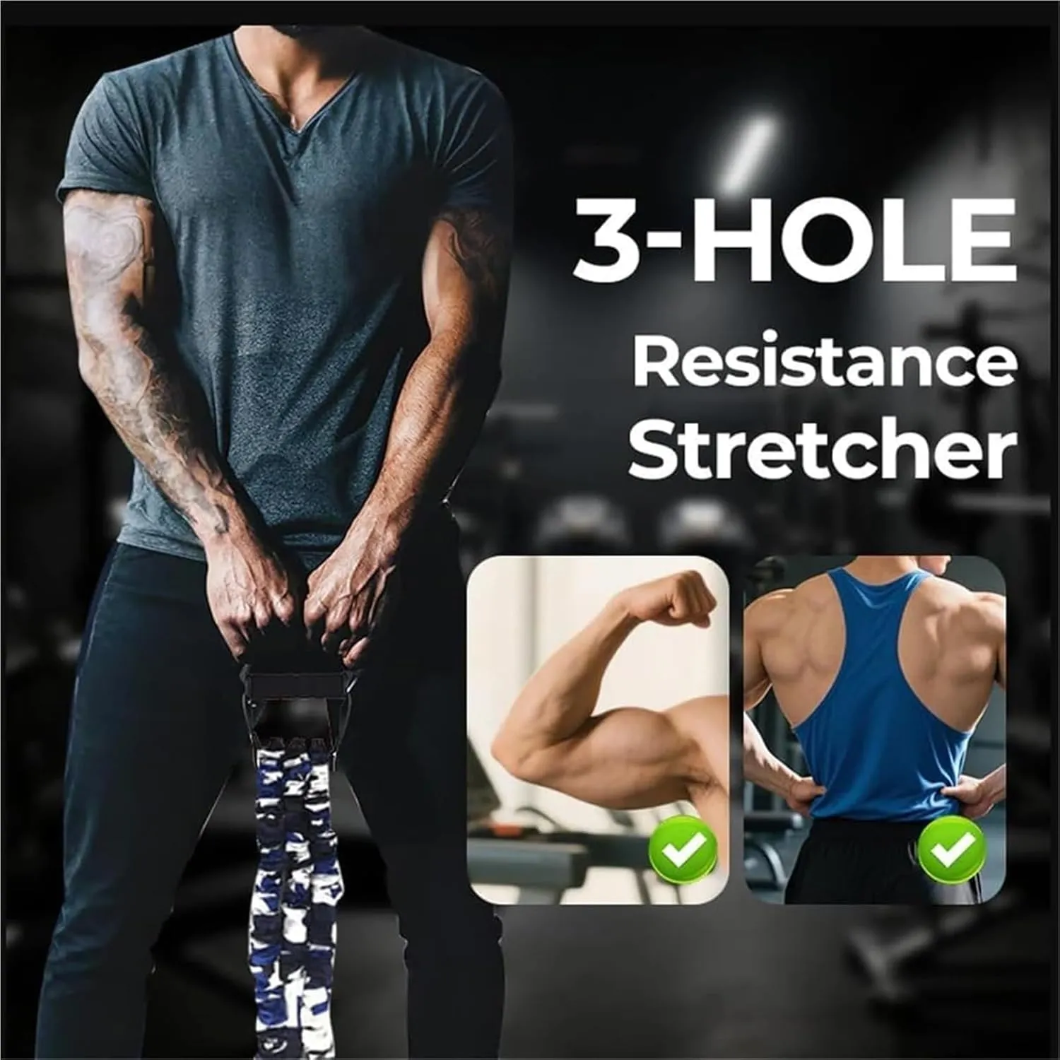 Natural Latex 3-Hole Resistance Stretcher, Chest Expander Stretch Bands for Men, High Elasticity & Tear Resistant Exercise Bands with Handles, Full-Body Basic Training, Strength Workouts