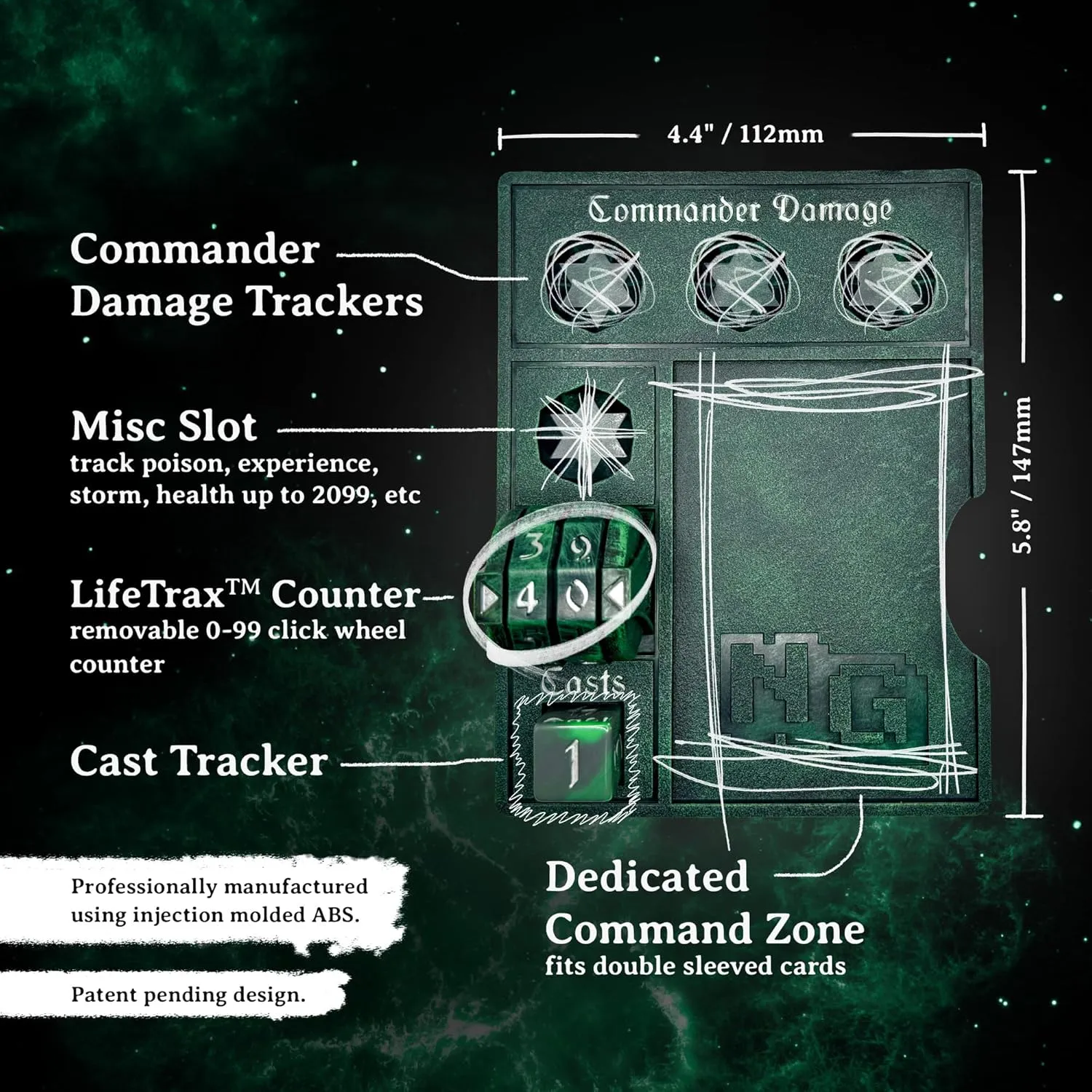 NERD GEAR Commander Essentials Kit - Ultimate Accessory for MTG Commander EDH - MTG Command Zone Tray - Health Counter - Spin Down Dice - Dry Erase Tokens (Midnight Forest)